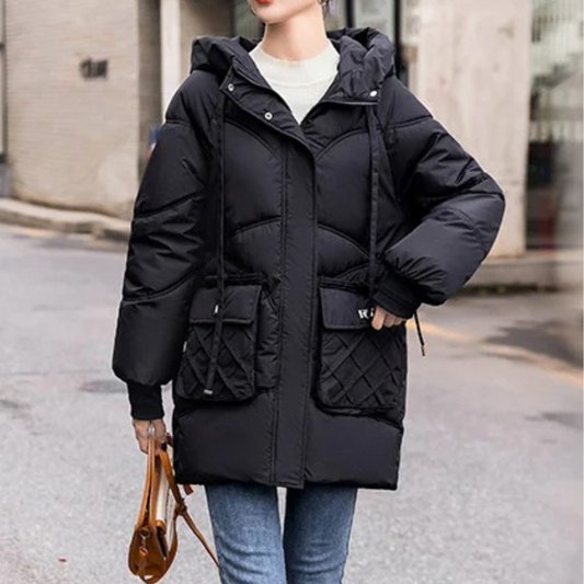 Maila | Women's Puffer Winter Jacket with Hood, Drawstring, and Large Pockets