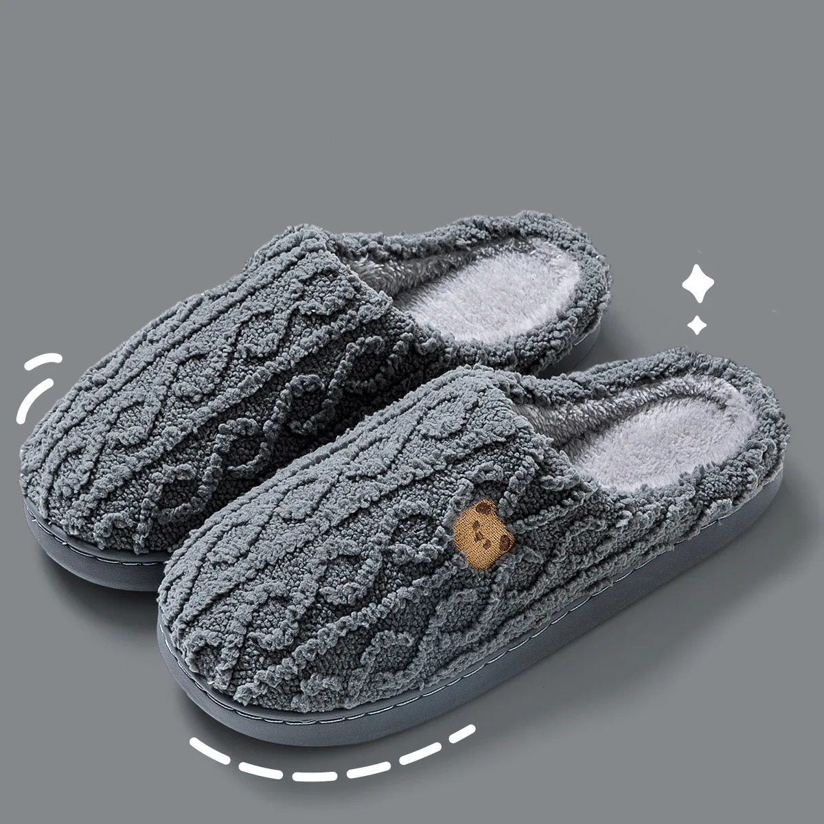 Viktualia | Women's Winter Slippers with Teddy Embroidery, Soft Plush Fabric & Non-Slip Sole