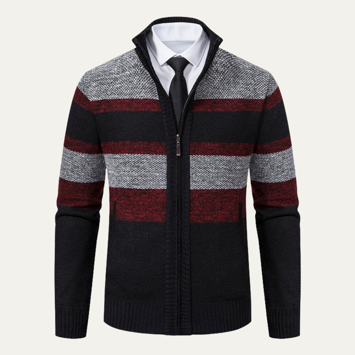 The Desenzano Men’s Knit Winter Striped Zip Cardigan