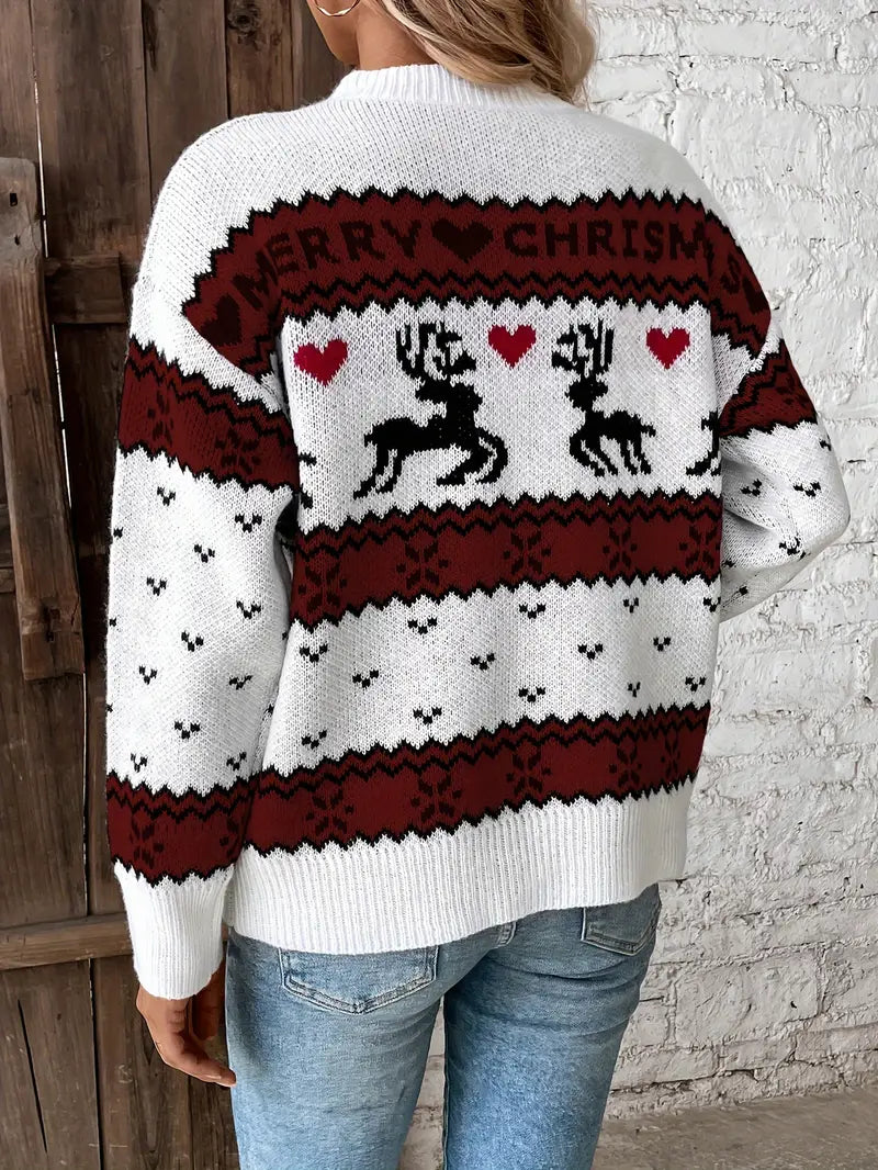 Jobelle | Women's Christmas Pattern Sweater with Round Neck and Long Sleeves – Cozy Knit for the Festive Season