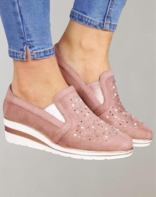 Eadlyn | Women's Bling Wedge Loafers – Shockproof Slip-On Shoes with Glitter Details