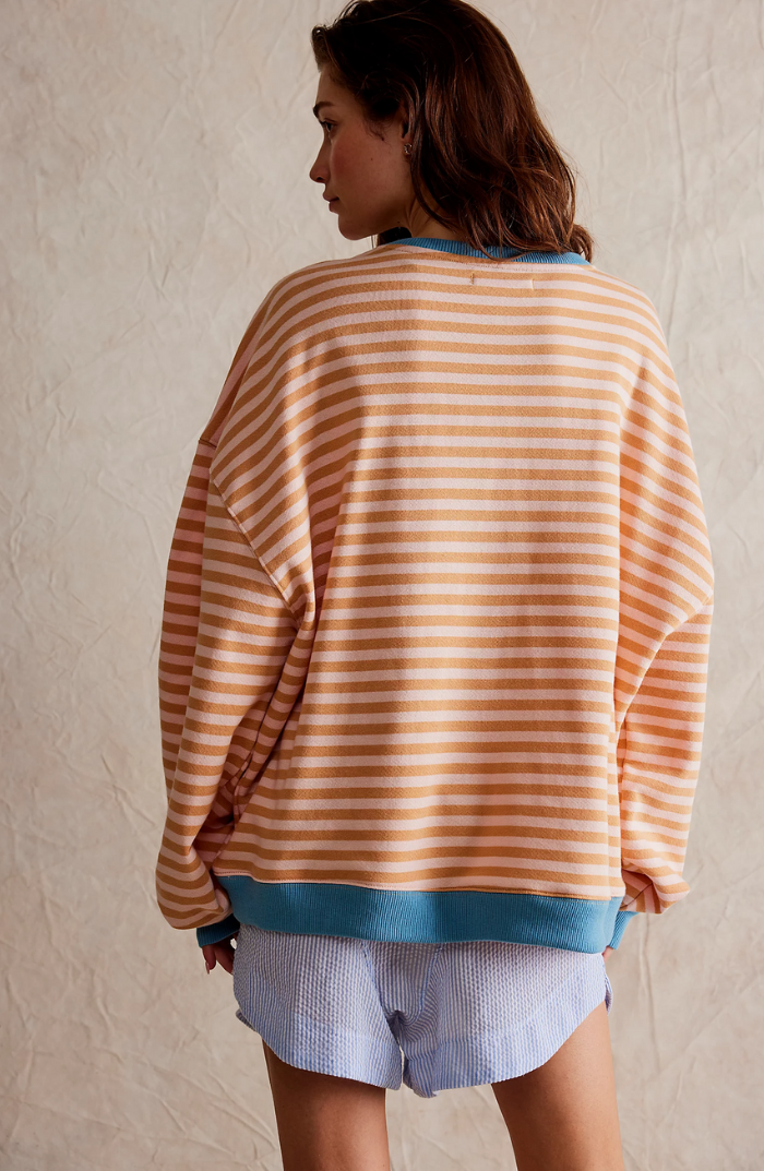 Justine | Women’s Tricolor Striped Oversized Sweatshirt – Casual, Comfortable Style