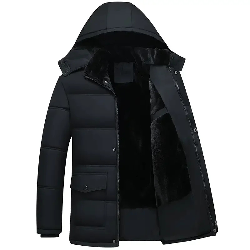 Marlon | Men's Black Winter Jacket with Hood – Padded & Fleece Lined for Maximum Warmth