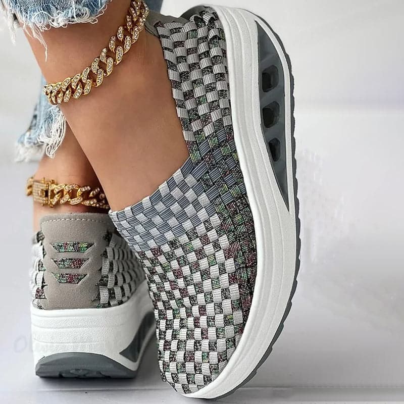 Opaline | Women's Multicolour Woven Slip-On Orthopaedic Sneakers with Slanted Platform Sole