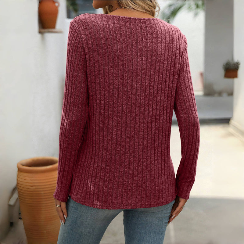 Angela | Women’s Solid Colour V-Neck Buttoned Sweater