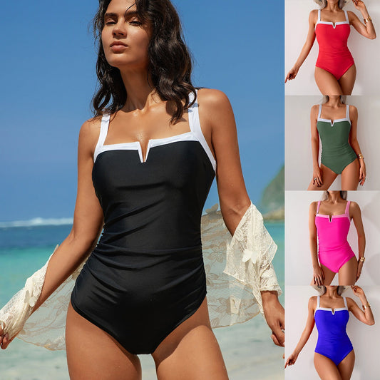 Rowella | Women’s Sexy One-Piece Swimsuit with White Accent Trim