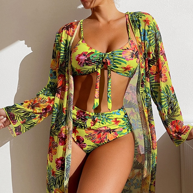 Cassandra | Women's Floral 3-Piece Bikini Set with Cover-Up