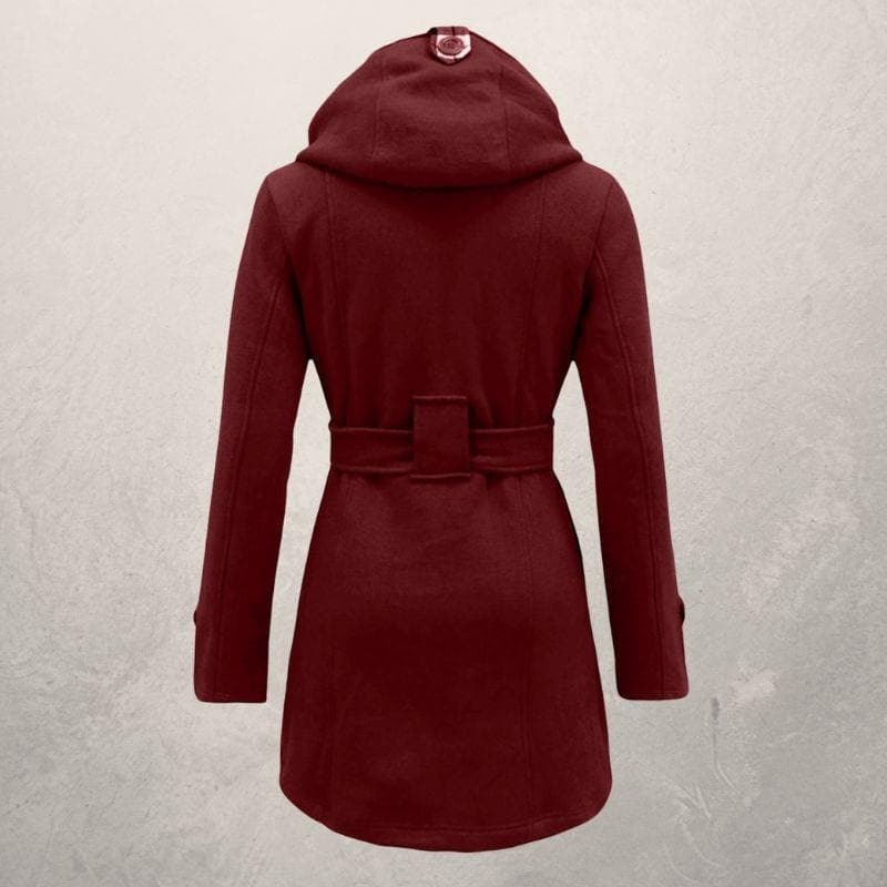 Jehanna | Women's Cotton Trench Coat with Belt and Hood – Double-Breasted Slim Fit Winter Coat