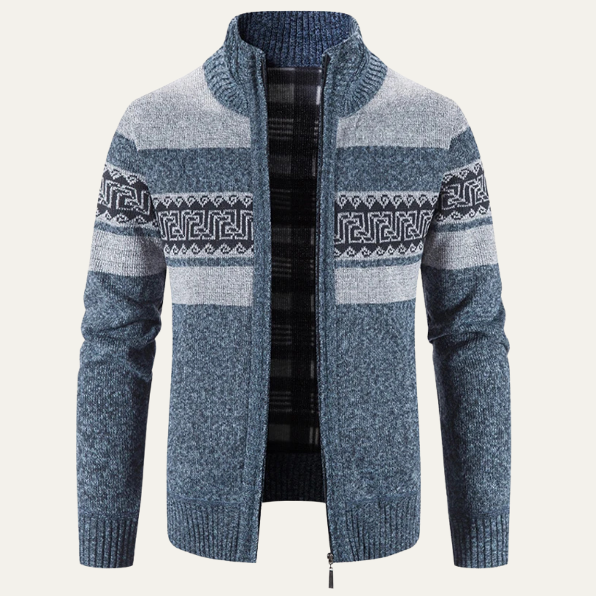 The Carovigno Men’s Knitted Zip Cardigan with Patterned Design and Stand Collar