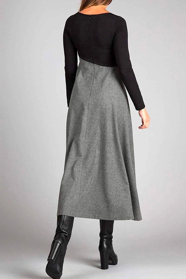 Eleonore | Women's Elegant Asymmetrical Two-Tone Maxi Dress with Long Sleeves