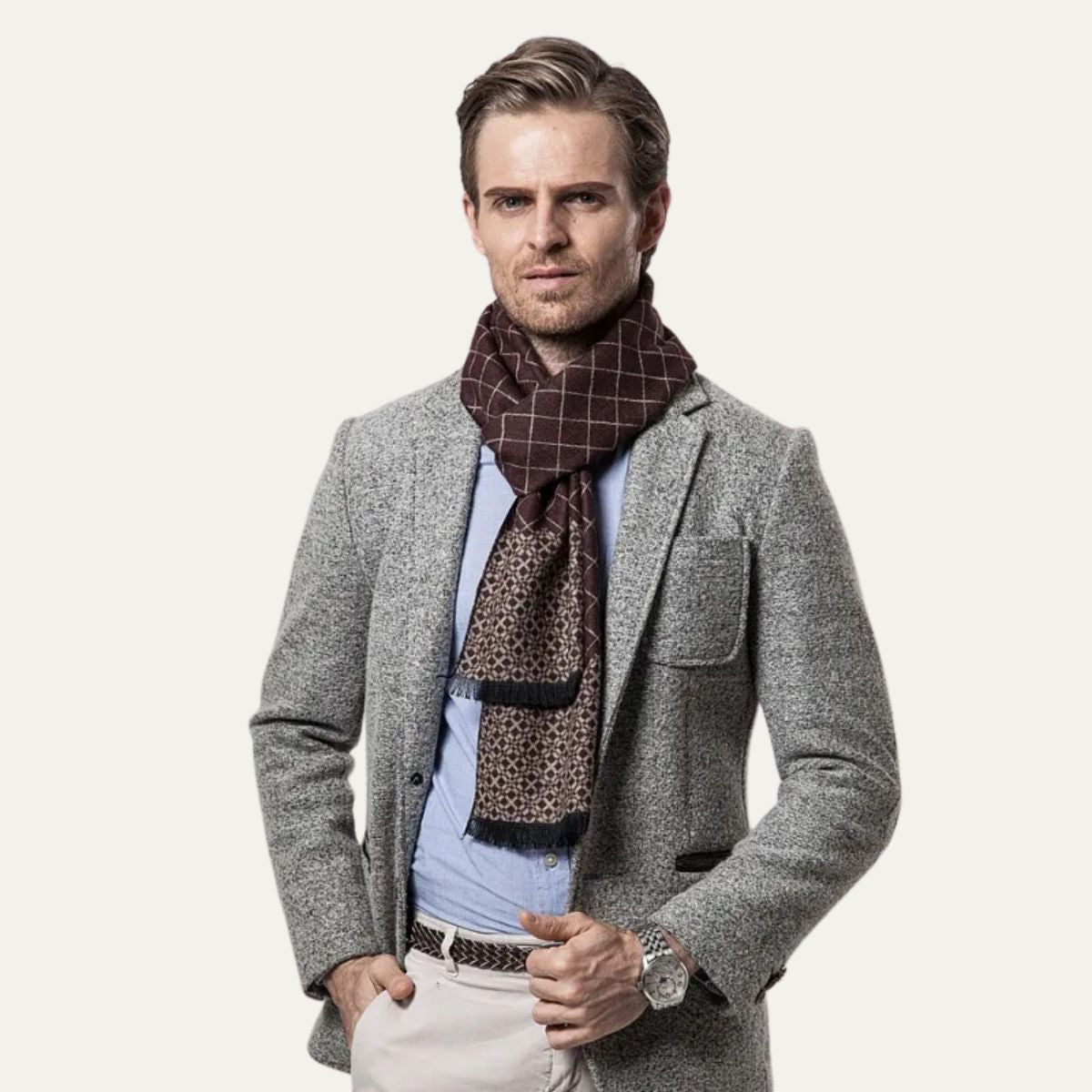 The Champs Élysées Cashmere Merino Scarf for Men - Burgundy
