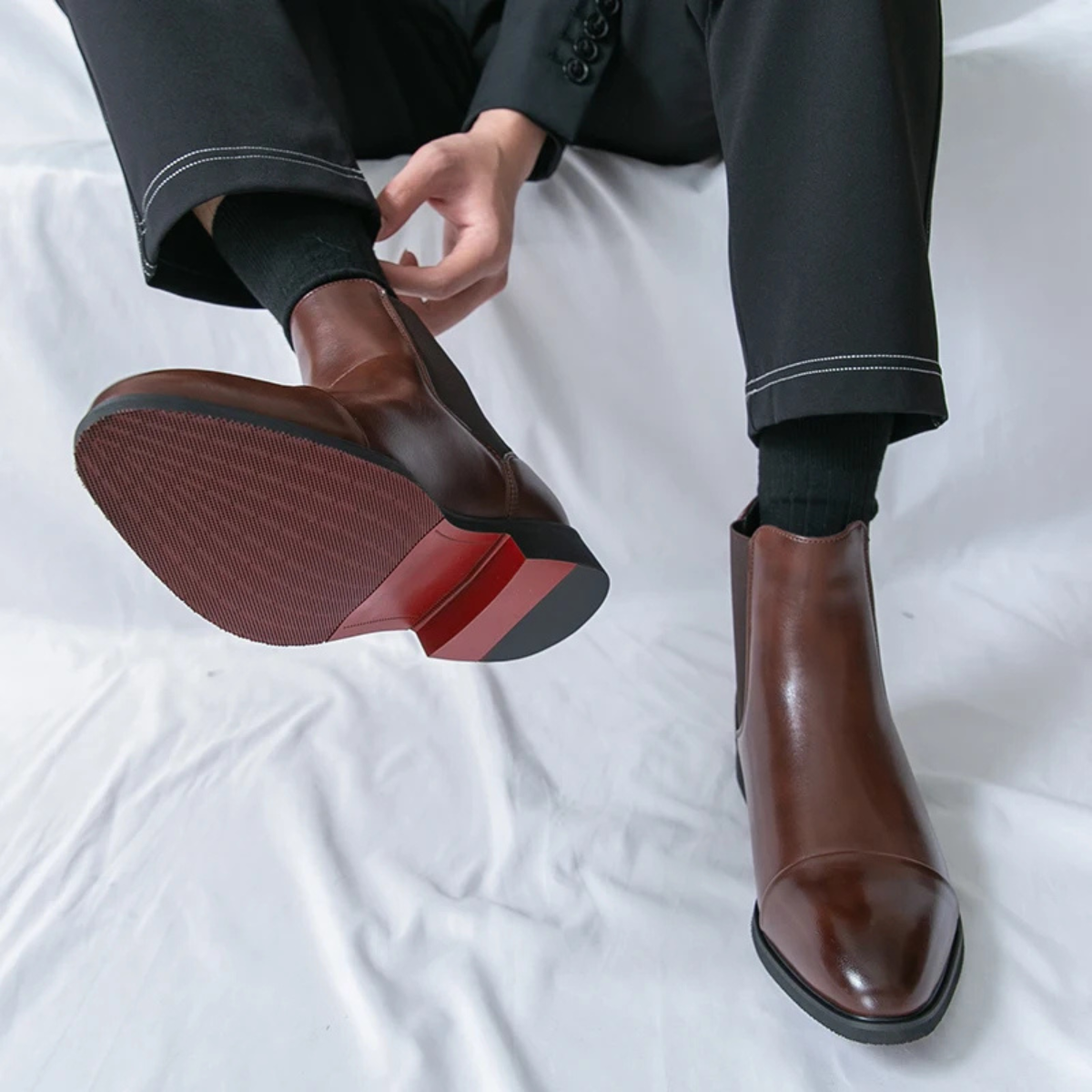 The Rossano Men’s Formal Leather Chelsea Boots with Red Sole