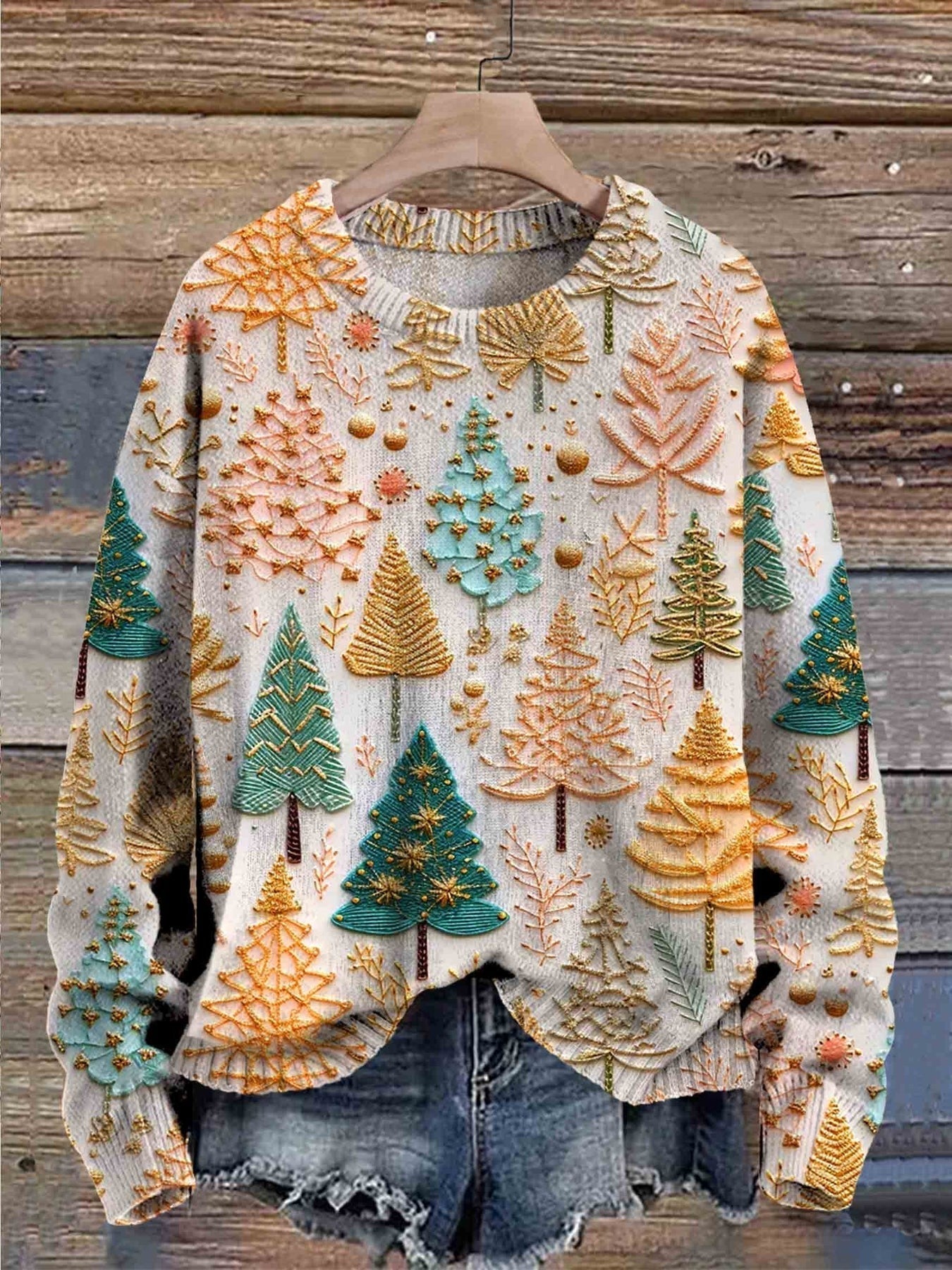 Brunilde | Women's Knitted Sweater with Stylish Christmas Tree Embroidery