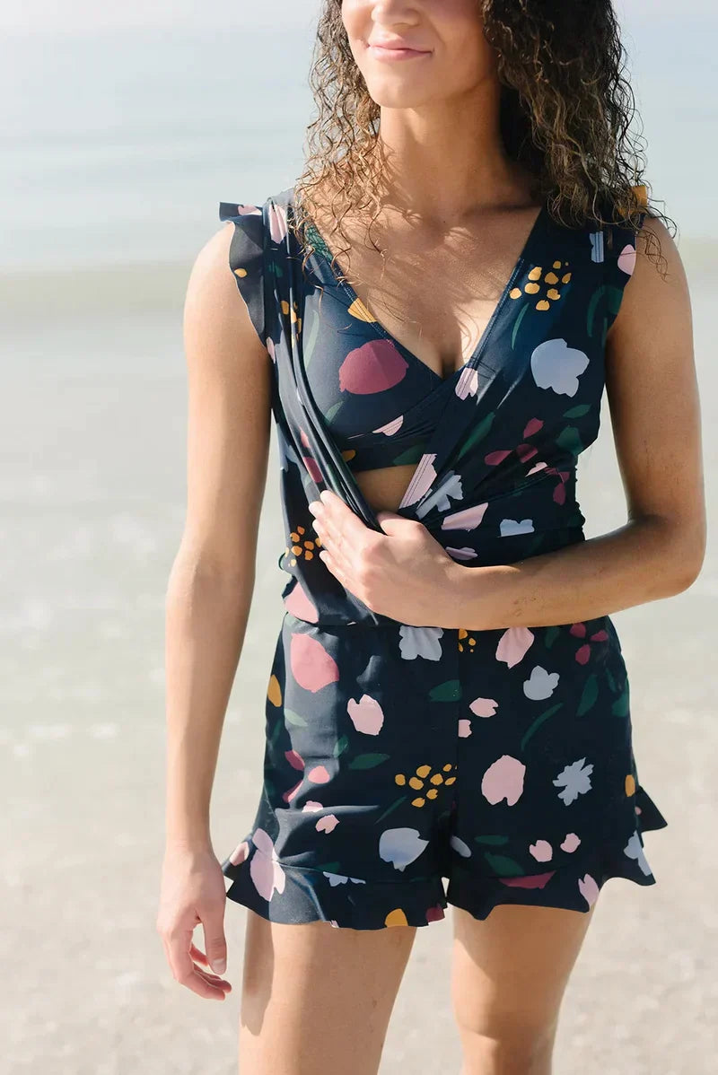 Giselle | Women's Solid Colour Swimsuit Romper with Integrated Bra | Comfortable & Supportive Swimwear