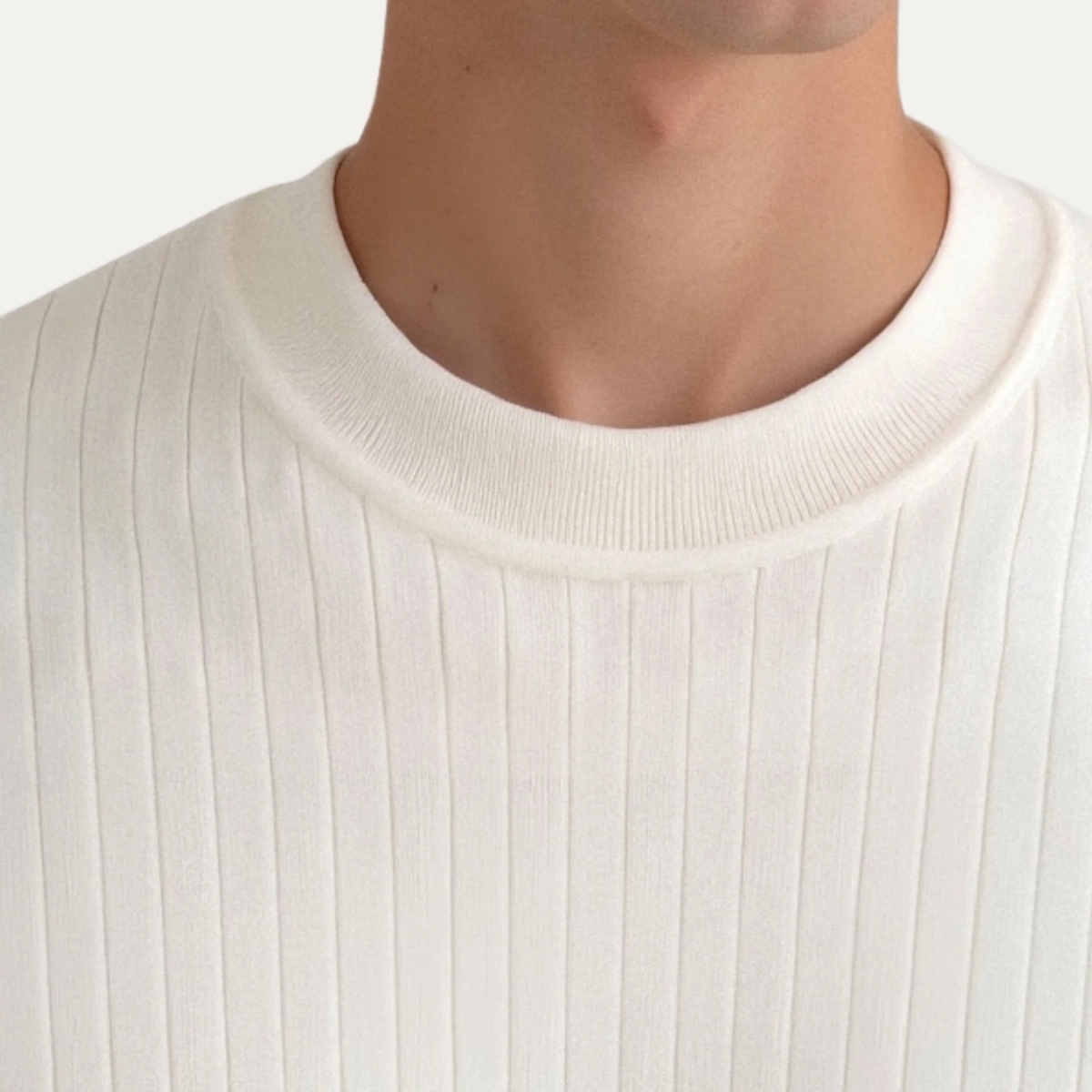 The Cookham Men's White Ribbed Crew Neck Jumper
