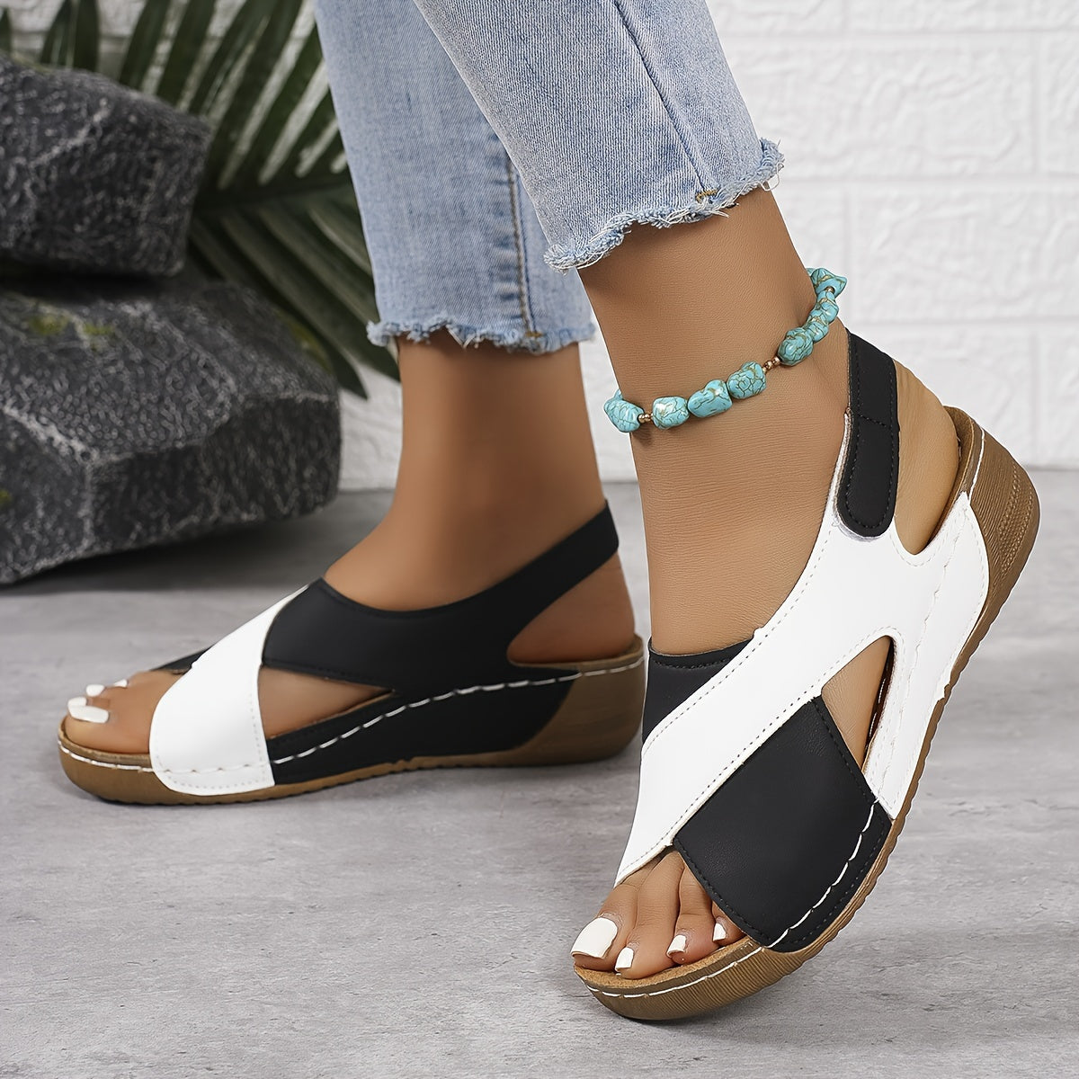 Josela | Women’s Two-Tone Platform Open Toe Sandals with Back Velcro Sling Strap