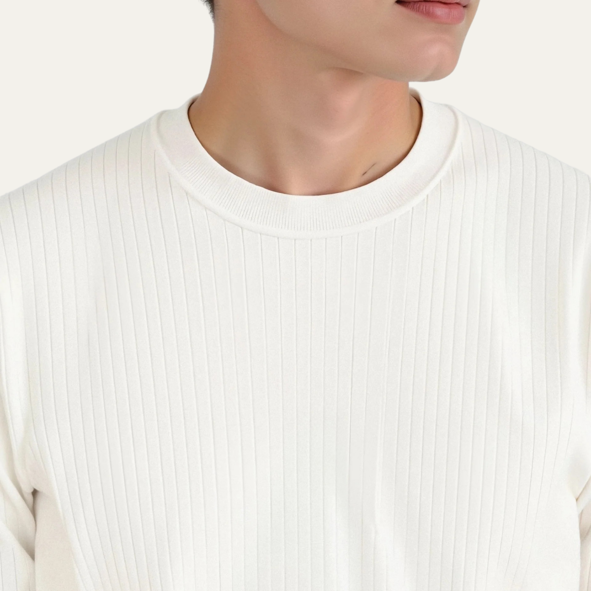 The Cookham Men's White Ribbed Crew Neck Jumper