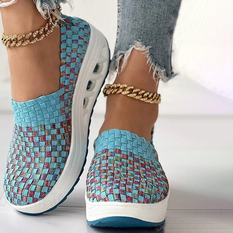 Opaline | Women's Multicolour Woven Slip-On Orthopaedic Sneakers with Slanted Platform Sole