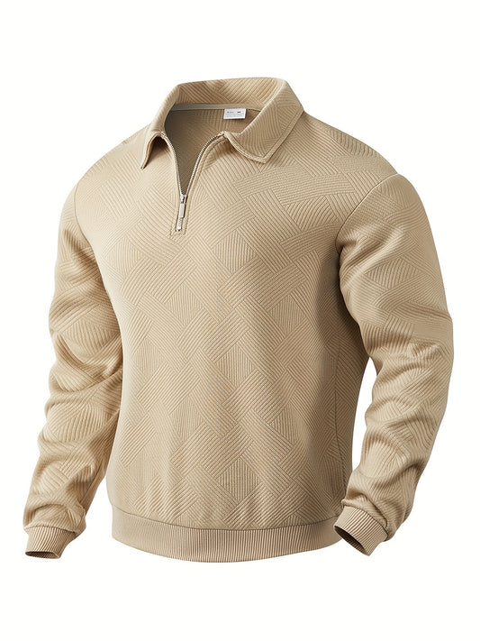 Heiko | Men's Textured Fabric Zipped Neckline Turn Down Collar Casual Sweater
