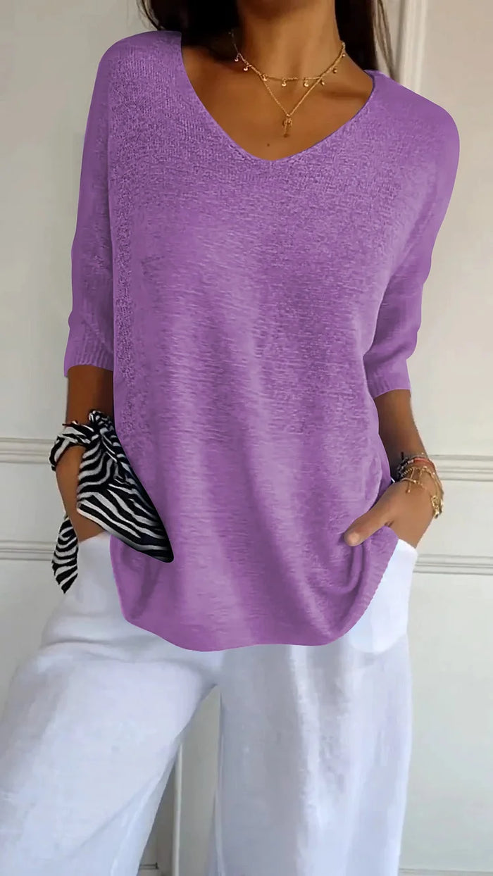 Zerina | Women’s Solid Colour Knitted V-Neck Top – Soft, Stylish & Perfect for Everyday Wear