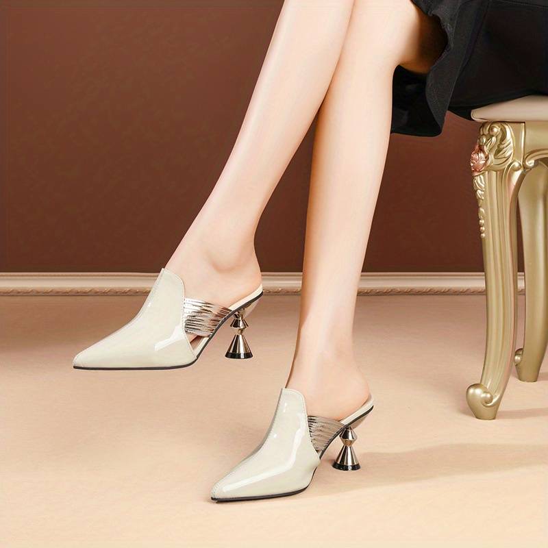 Lioren | Women’s Pointed Toe Slip-On Mules – Chic Metal Heel Office & Party Shoes