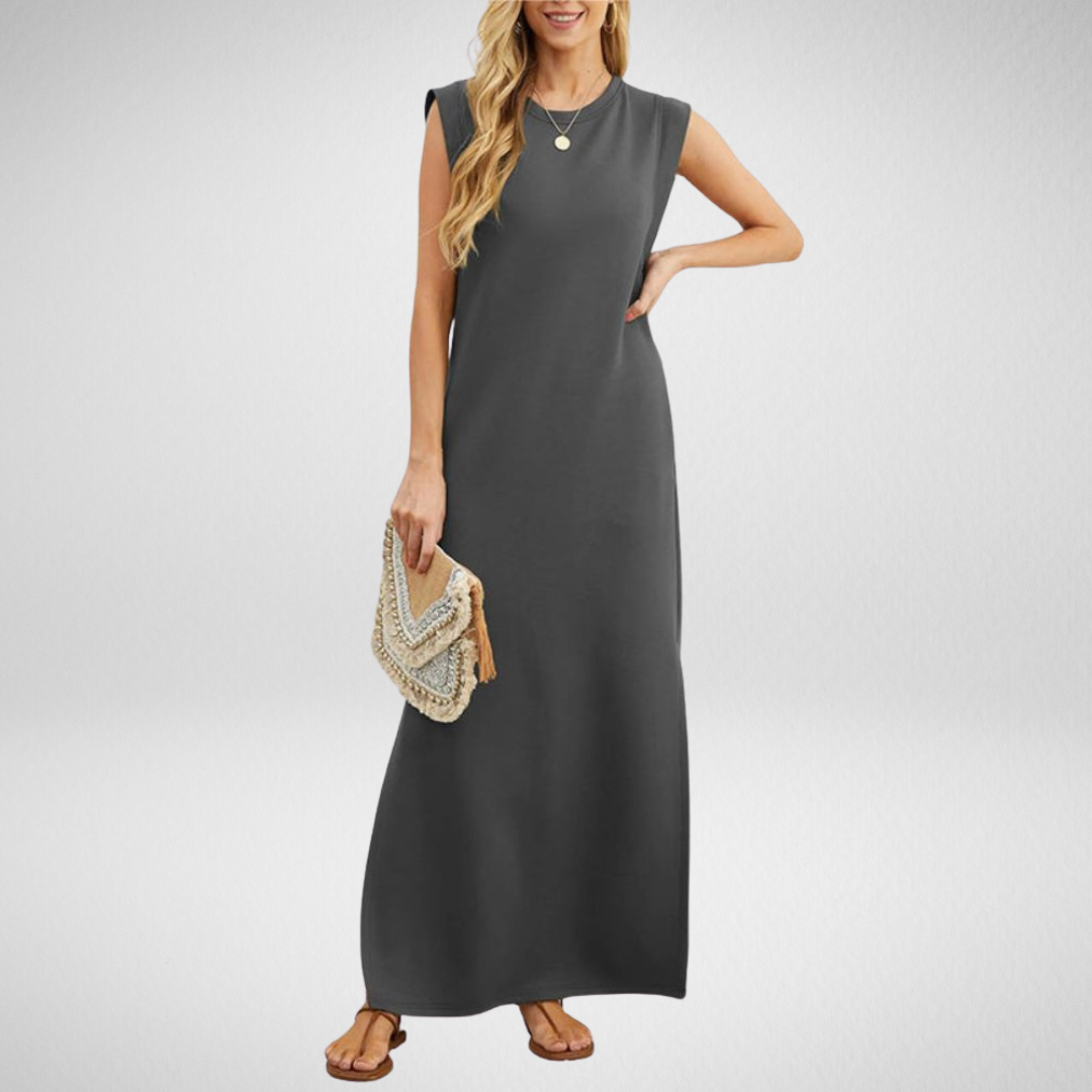 Nina | Women's Sleeveless Straight Maxi Dress with Round Neck – Elegant & Comfortable Fit