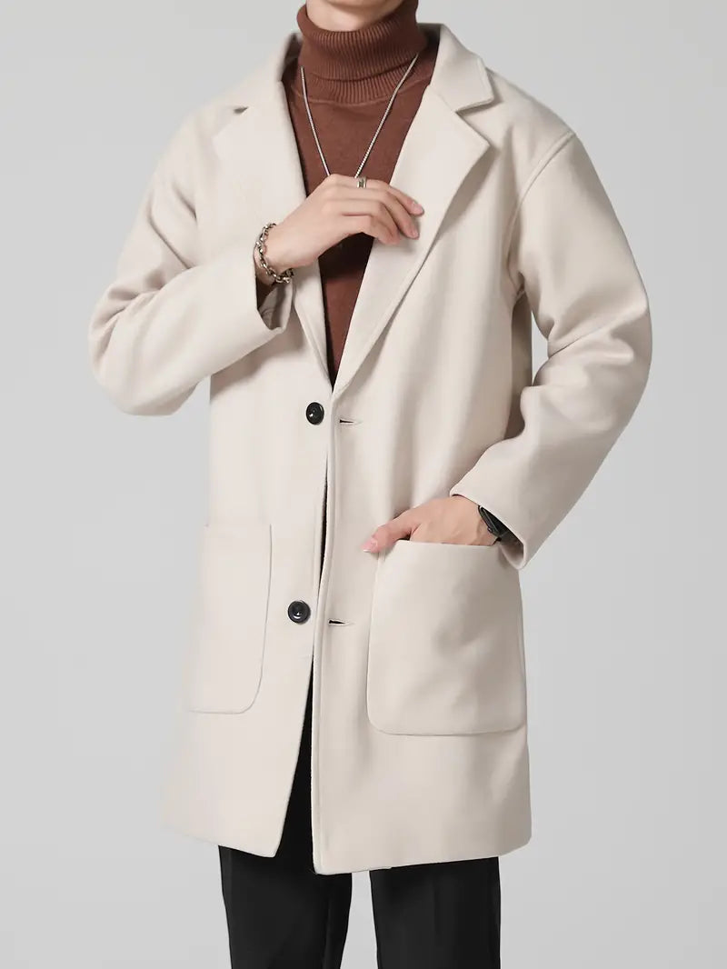 Rickie | Stylish Men’s Coat in Apricot with Large Pockets and Notch Collar