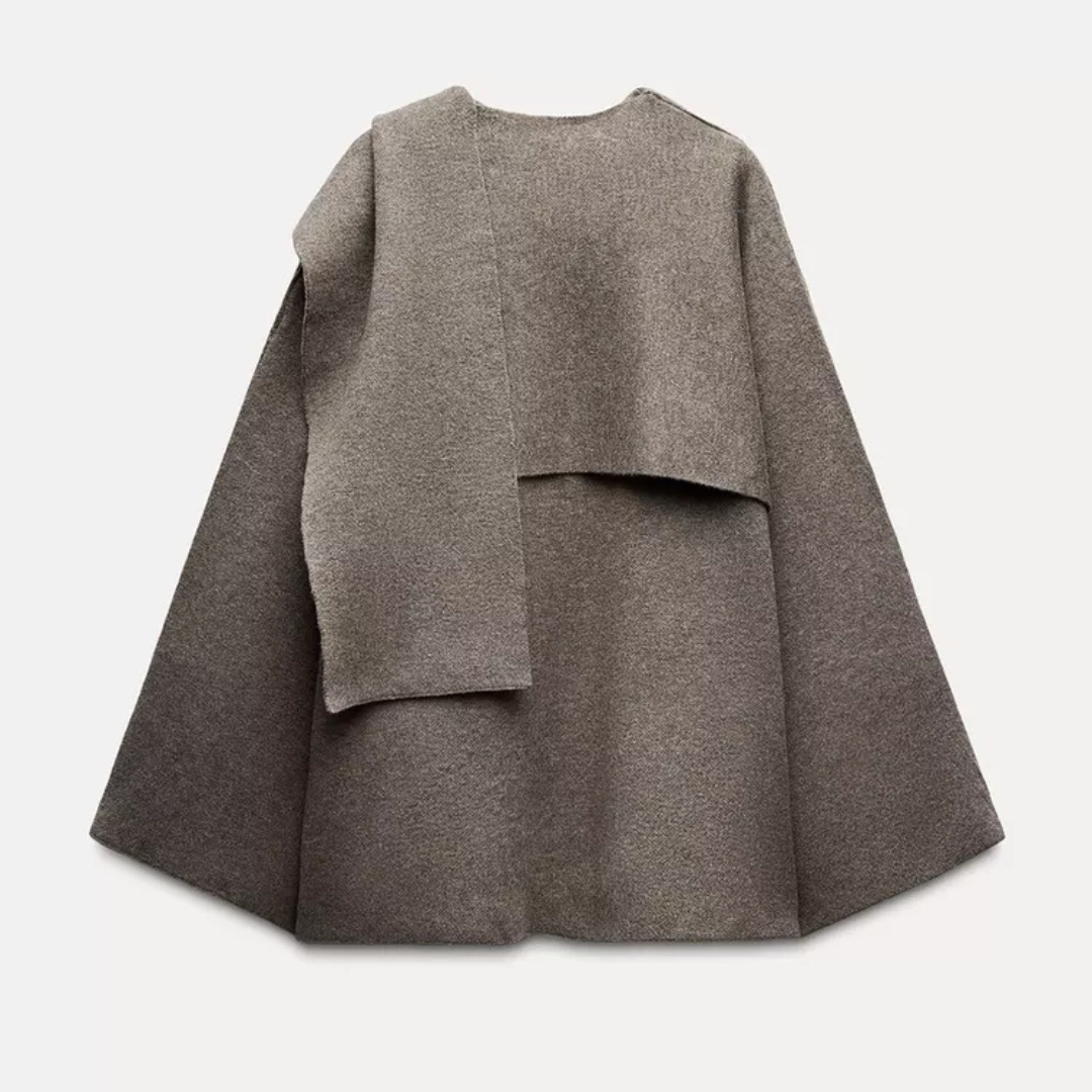 Zaida | Women's Stylish Coat with Asymmetric Design, Built-In Scarf Collar & Buttoned Closure