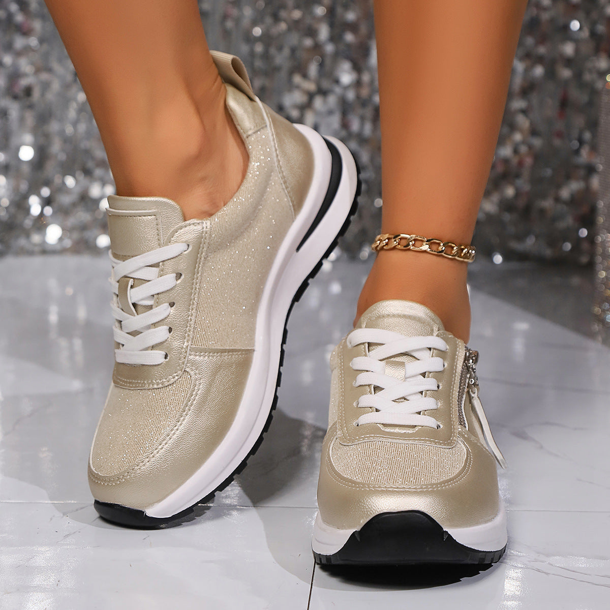 Grace | Women's Premium Lace-Up Side Zip Fashion Sneakers – Stylish & Comfortable