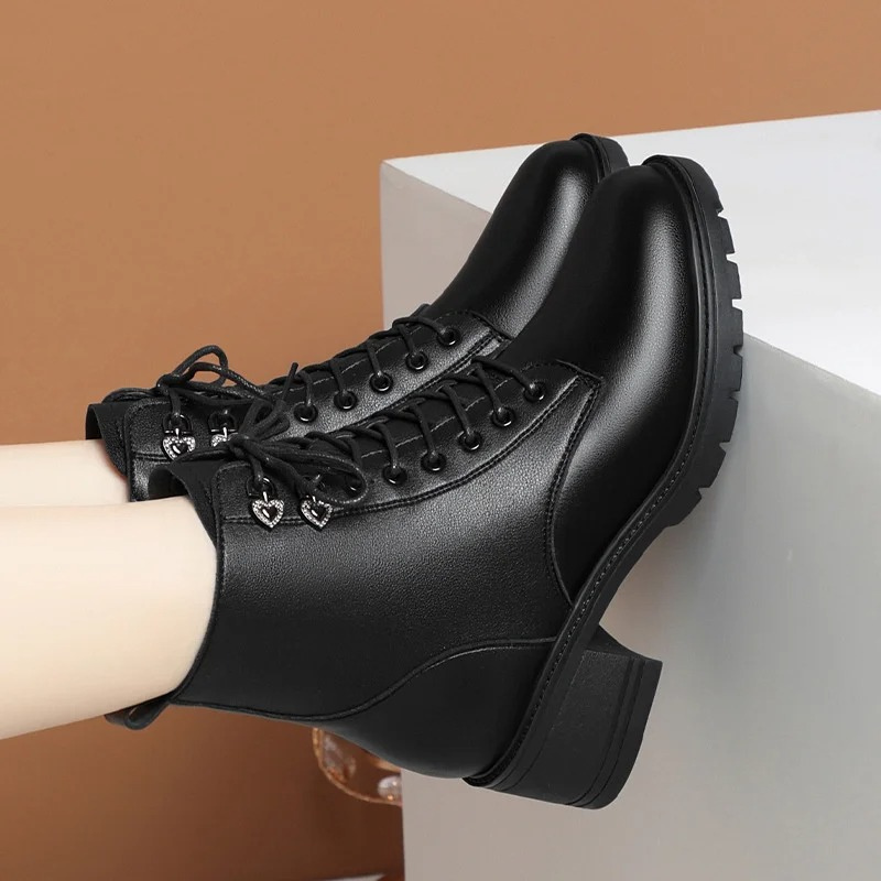 Zoraide | Women's Block Heel Winter Boots with Side Zipper & Lace-Up Design