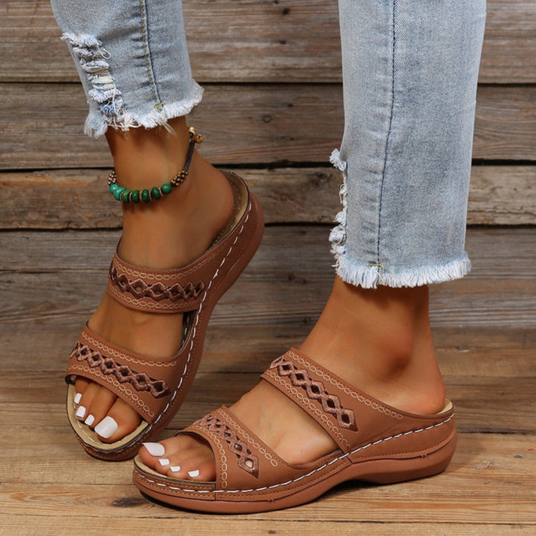 Olivienne | Women’s Open Toe Platform Slip-On Sandals with Double Strap and Wedge Heel