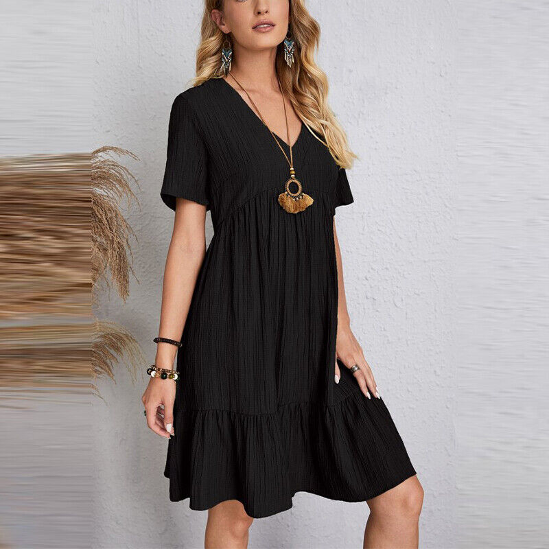 Wren | Women's Boho Summer Mini Dress with V Neck and Short Sleeves