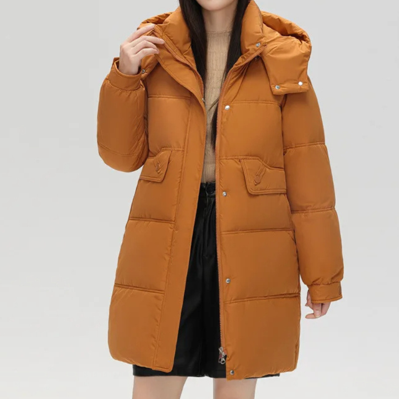 Melina | Women's Padded Long Winter Coat with Hood and Zipper