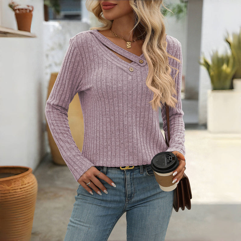 Angela | Women’s Solid Colour V-Neck Buttoned Sweater