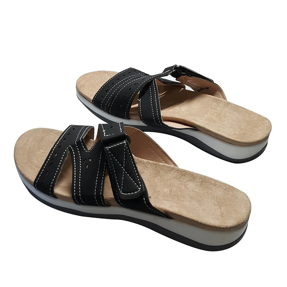 Velora | Women’s Strappy Flat Sandals – Comfy Open Toe Slippers with Adjustable Velcro Strap