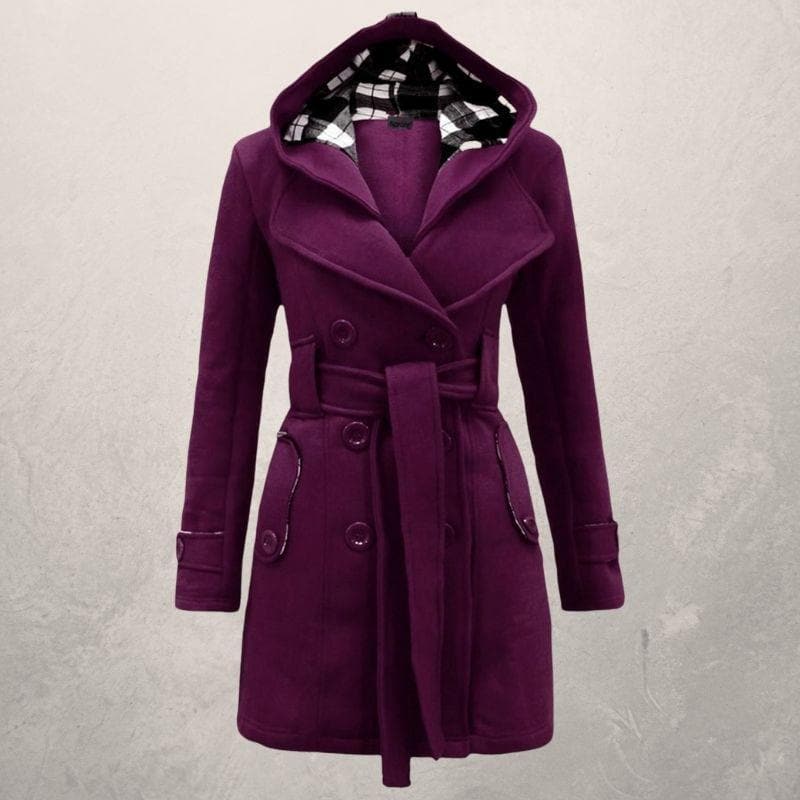 Jehanna | Women's Cotton Trench Coat with Belt and Hood – Double-Breasted Slim Fit Winter Coat