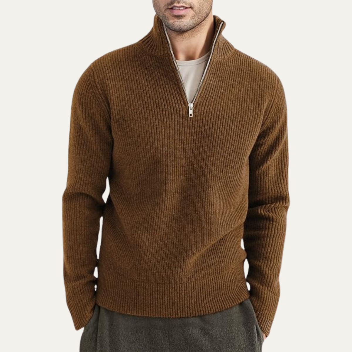 The Edinburgh Men’s Quarter Zip Ribbed Knit Casual Jumper