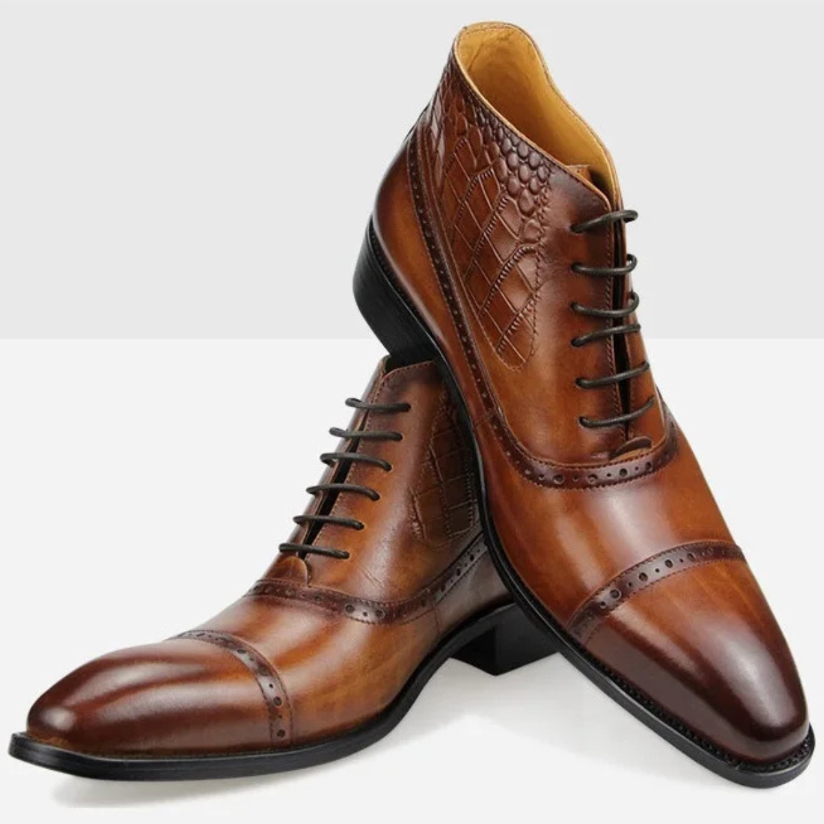The Modena Men's Pointed Toe Oxford Vintage Ankle Leather Boots