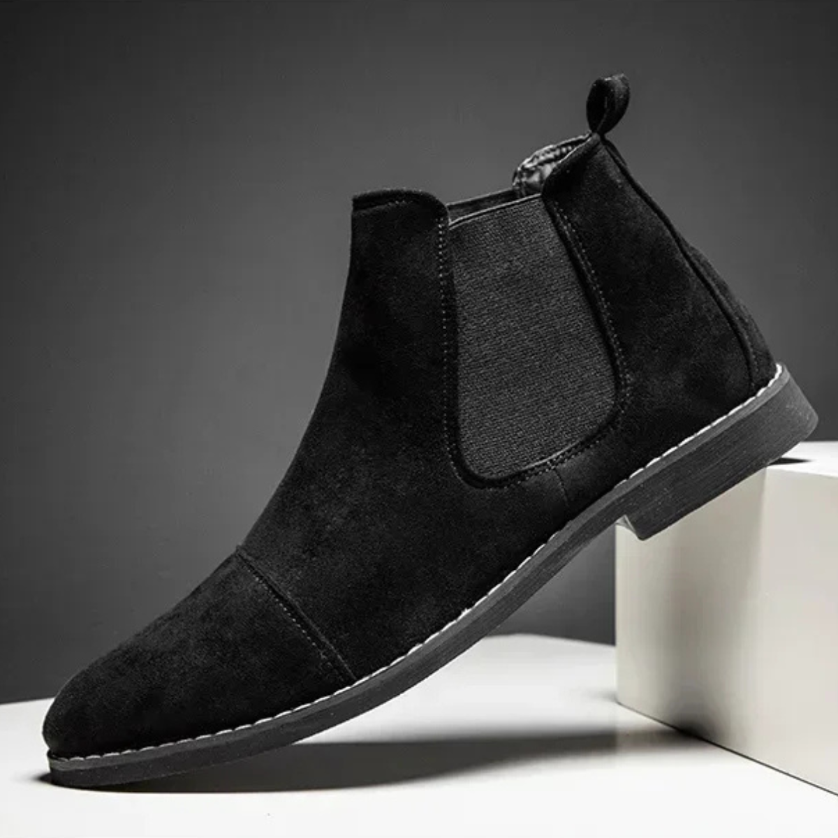 The Aventino Men's Khaki Slip On Suede Chelsea Boots with Elastic Side Panels