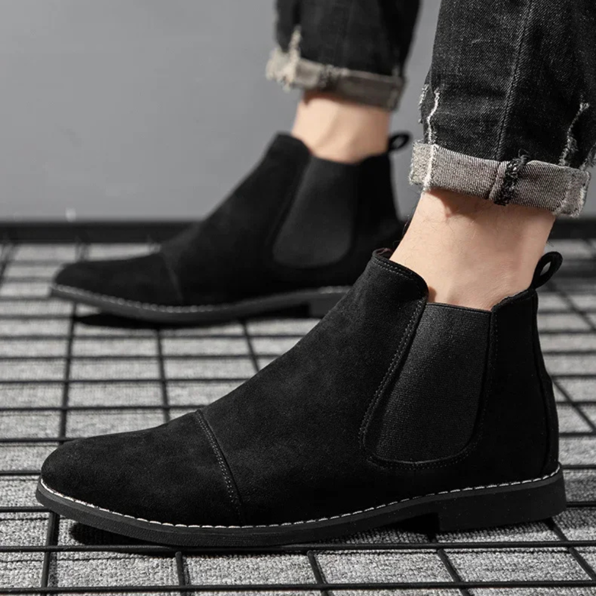 The Aventino Men's Khaki Slip On Suede Chelsea Boots with Elastic Side Panels