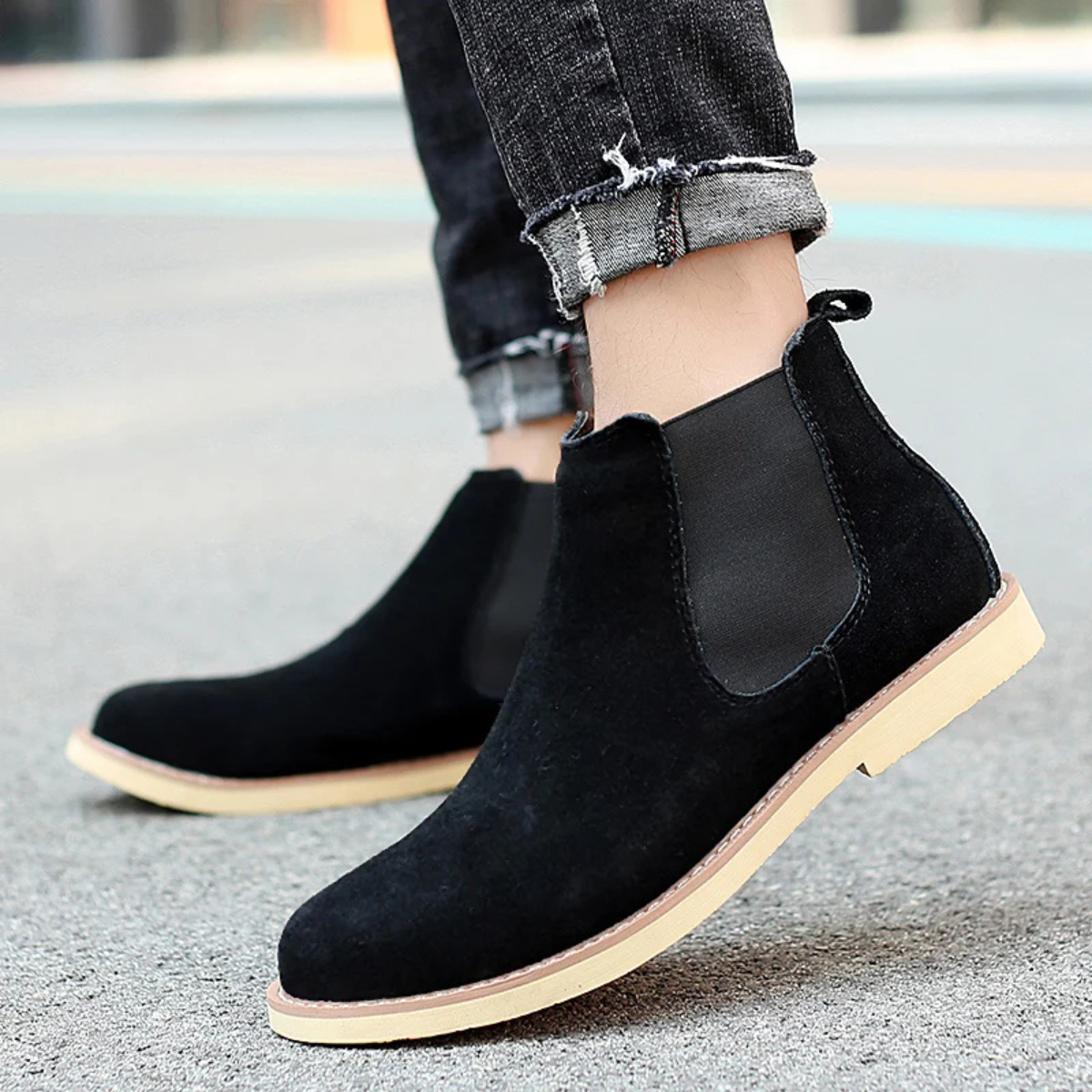 The Parioli Men's Leather Suede Chelsea Boots with Fur Lining