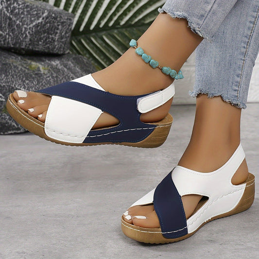 Josela | Women’s Two-Tone Platform Open Toe Sandals with Back Velcro Sling Strap