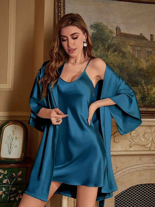 Lyra | Women's Silk Satin Sleepwear Set with Robe – Elegant & Sexy Spaghetti Strap Dress for Luxurious Comfort
