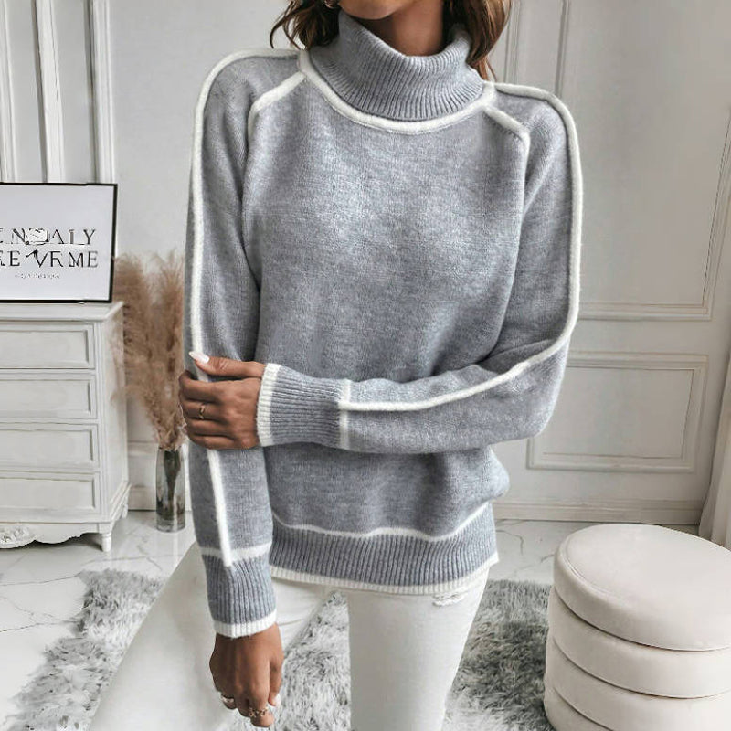 Rosalinda | Women's Turtleneck Sweater with White Accents – Cozy Knit for Relaxing Days