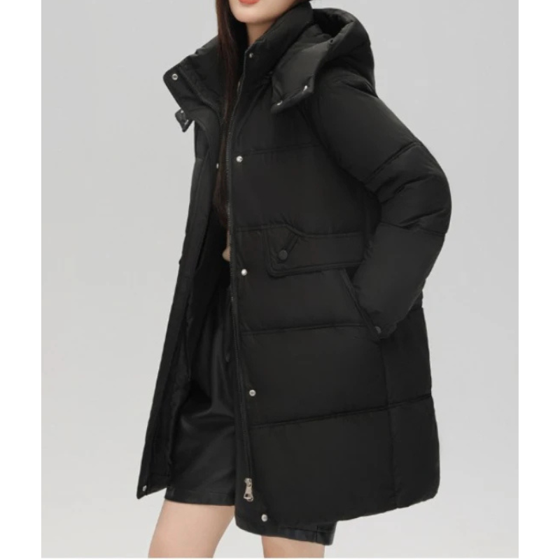 Melina | Women's Padded Long Winter Coat with Hood and Zipper