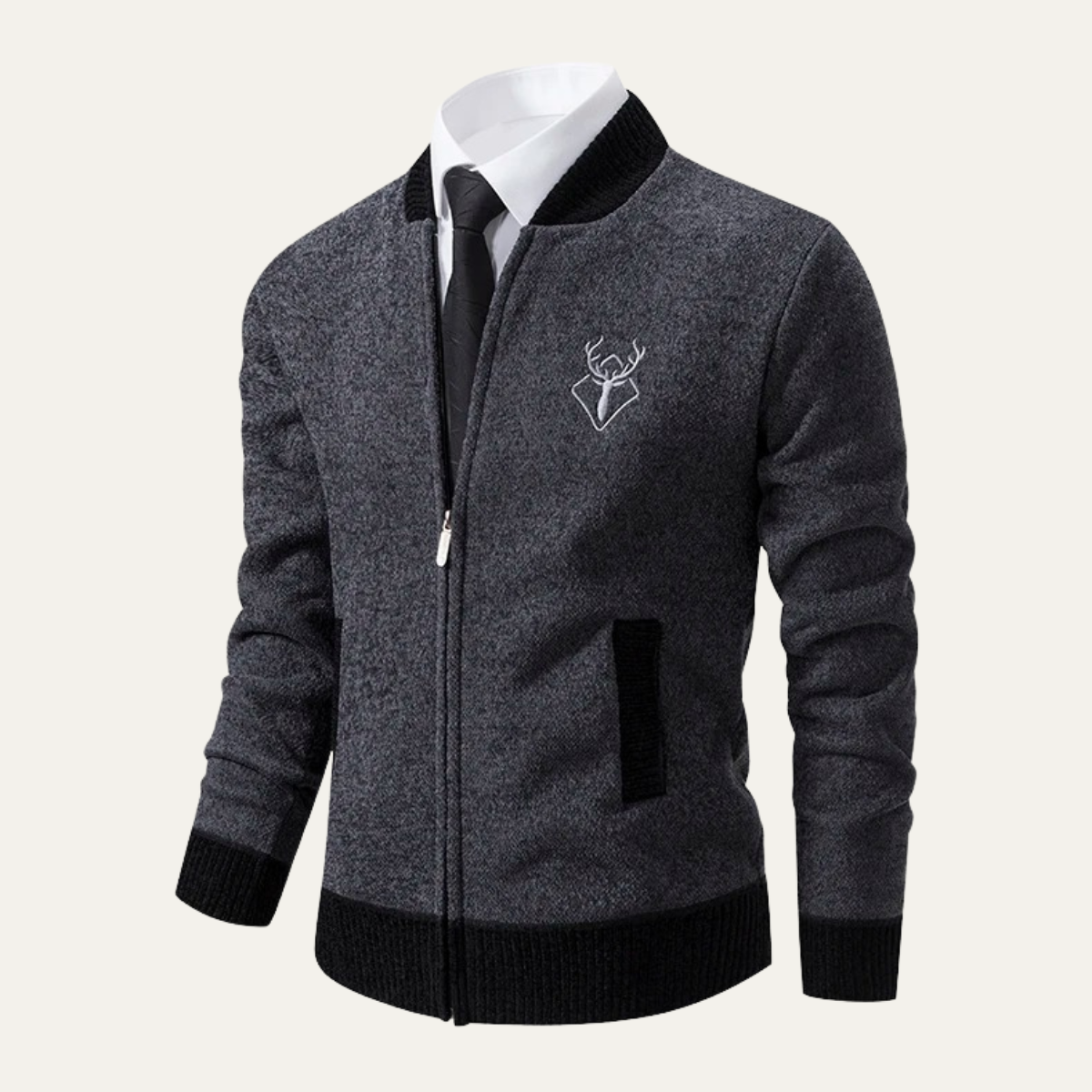 The Clapham Men's Embroidered Smart Knit Zip Cardigan