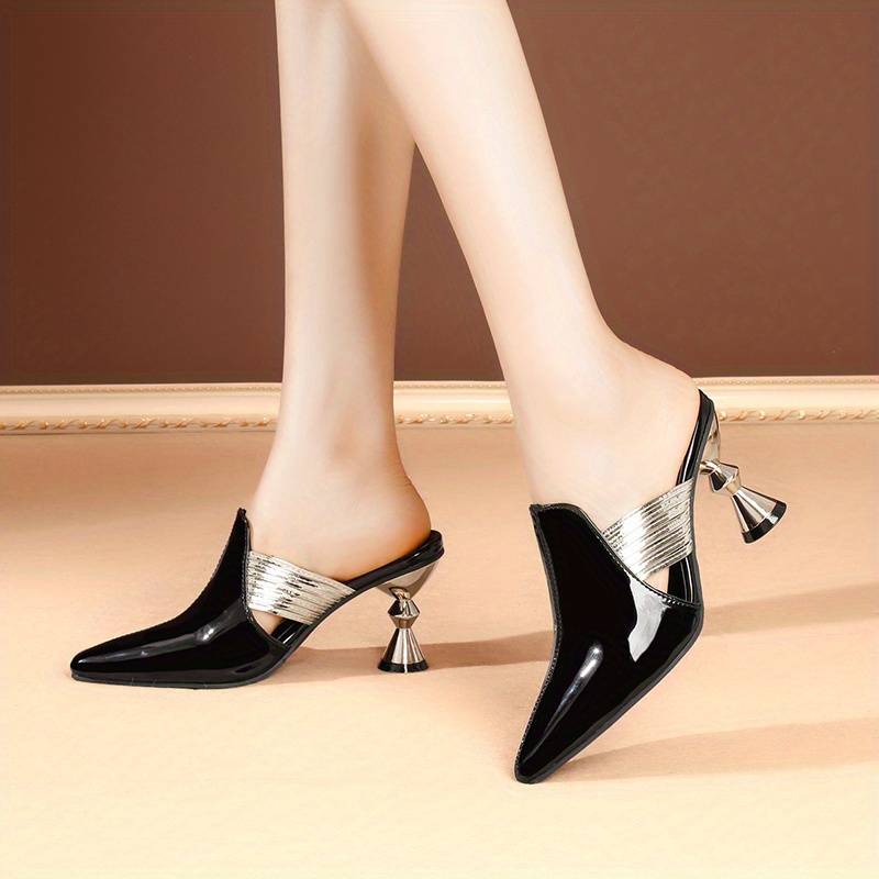 Lioren | Women’s Pointed Toe Slip-On Mules – Chic Metal Heel Office & Party Shoes