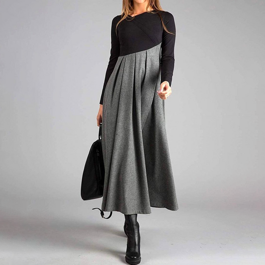 Eleonore | Women's Elegant Asymmetrical Two-Tone Maxi Dress with Long Sleeves