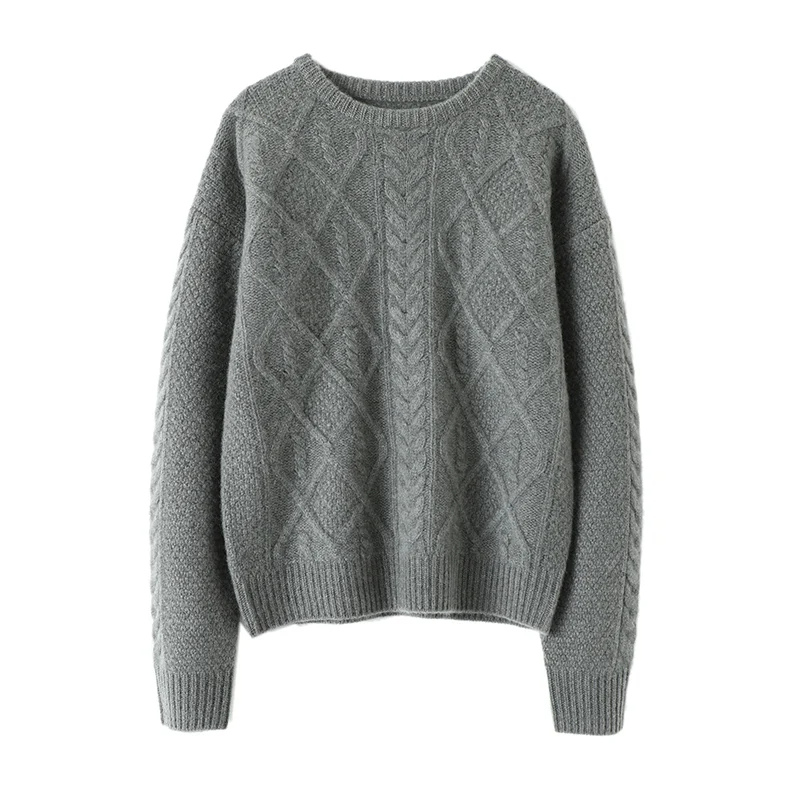 Fidelian | Women's Spiral Pattern Knit Sweater with Round Neck and Relaxed Fit