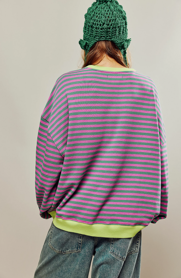 Justine | Women’s Tricolor Striped Oversized Sweatshirt – Casual, Comfortable Style